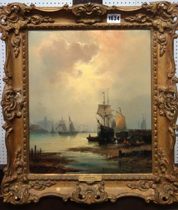 Charles Anslow Thornley (fl.1859-1885), Shipping in Rochester, oil on canvas, signed, 34cm x 28cm.  Illustrated