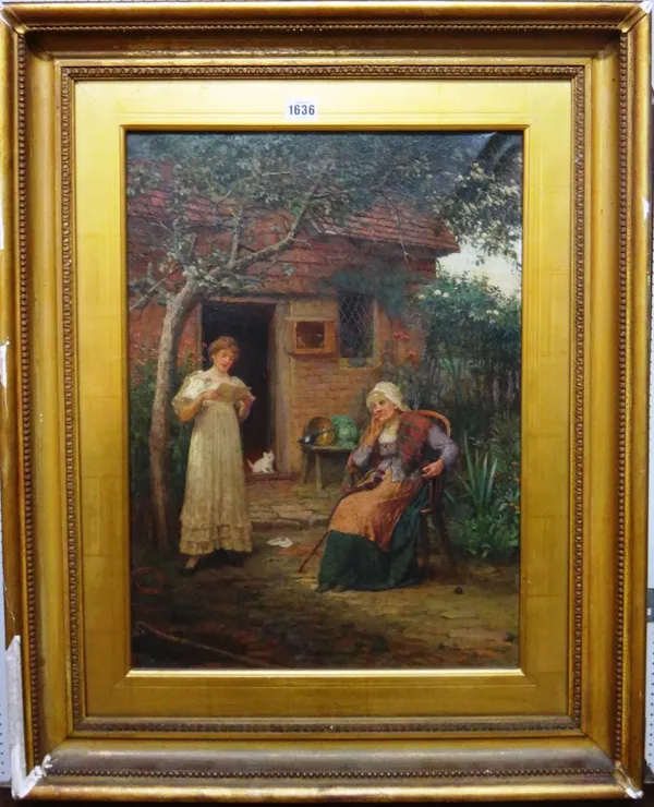 John Scott (1850-1919), News from afar, oil on canvas, signed, 55cm x 40cm.