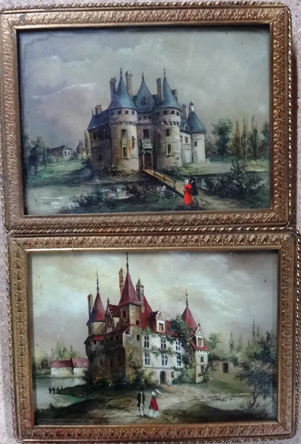 ** Norman (late 19th century), Chateau Sully-sur-Loire; Chateau, a pair, oil on board, each 8.5cm x 11cm.(2).