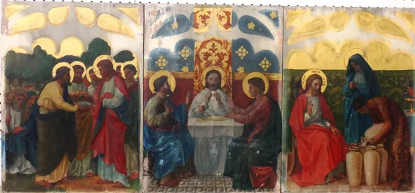 English School (late 19th century), Religious scenes, a set of three, oil on panel, all unframed, each 51.5cm x 37.5cm.(3)Provenance: From the chapel