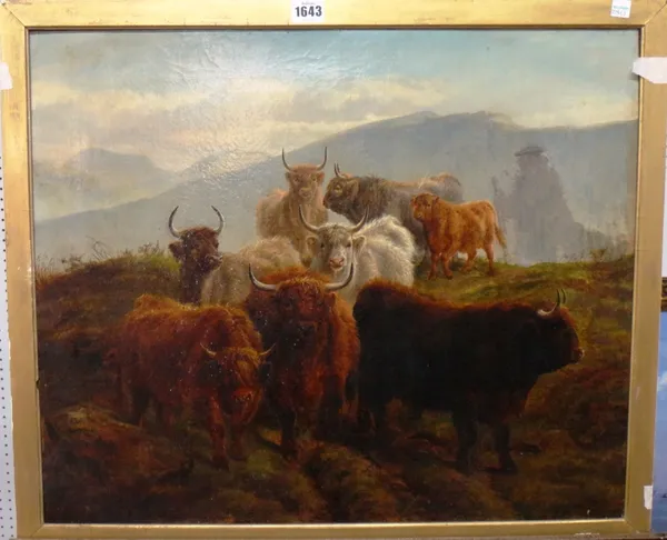Charles Jones (1836-1892), Highland cattle, oil on canvas, signed with monogram, bears signature and date 1867 on reverse, 50cm x 60cm.  Illustrated