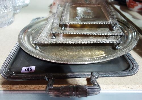 A group of five silver plated trays. (5)