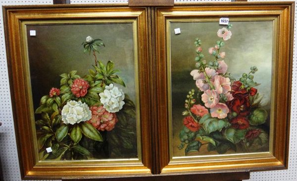 Frederick Kell (late 19th century), Floral still lives, a pair, oil on canvas, each 49cm x 36cm.(2)