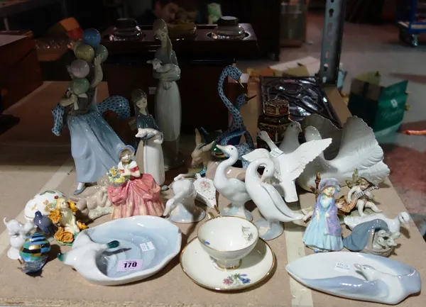 A quantity of ceramics including a Herend elephant, Lladro ducks, Lladro figures and sundry. (qty)