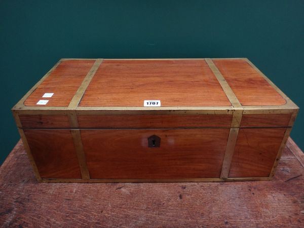 A 19th century Anglo-Indian brass bound camphor wood writing slope, with fitted interior, 54cm wide.