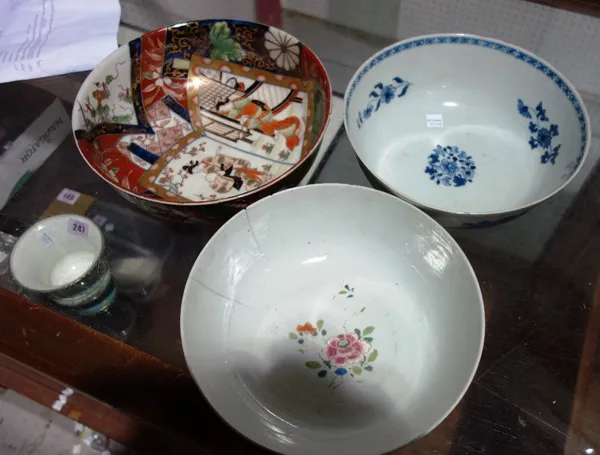 Two 18th century porcelain bowls and a Japanese bowl.  (3)