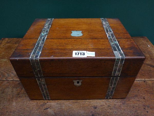 A Victorian mother of pearl inlaid rosewood jewellery box, with fitted interior, 30cm wide.