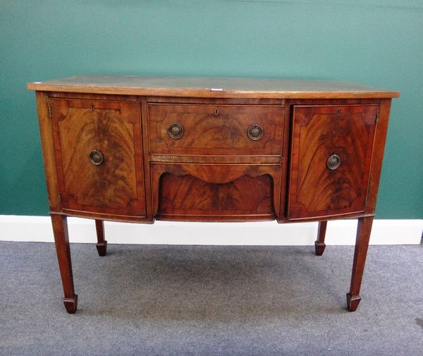 A 19th century inlaid mahogany bowfront sideboard with pair of central drawers flanked by cupboards, 120cm wide.