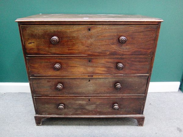 A George III mahogany secretaire chest, the fitted drawer over three long drawers, on bracket feet, 104cm wide