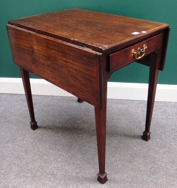 A mid-18th century mahogany Pembroke table with single frieze drawer on tapering square supports, 71cm wide.