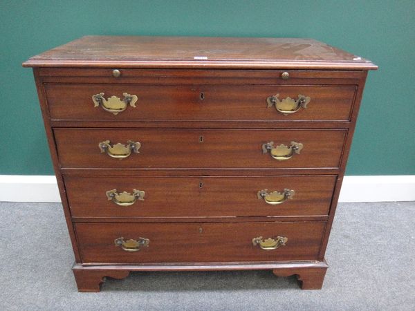 A mid-18th century mahogany chest, the brushing slide over four long graduated drawers, on bracket feet, 88cm wide.