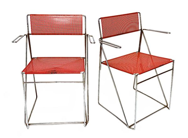 Four chrome Italian chairs, Omli for Magis designed by Niels Joergen Haugesen circa 1977.  Illustrated