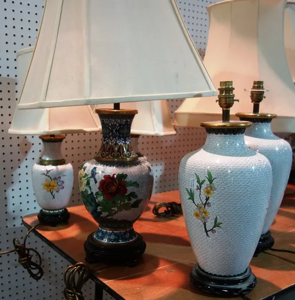 A group of three Paris Oriental cloisonné table lamps. (3)