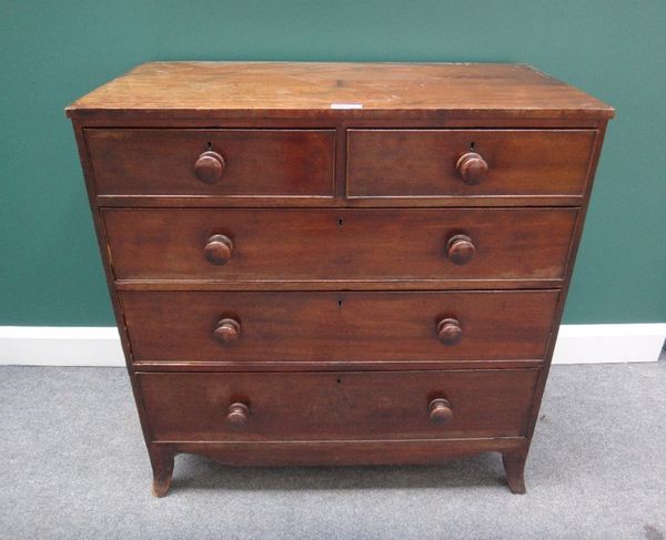 A George III mahogany chest, the scumble painted top over two short and three long graduated drawers, on splayed bracket feet, 93cm wide.