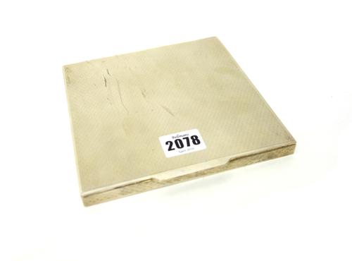 An Italian square hinge lidded table cigar box, with two compartments within, the exterior engine turned, detailed 800, size 16cm square, weight 513 g