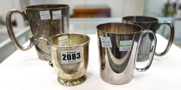 A Victorian silver christening mug, with engine turned decoration and on a circular foot, with retailers mark C.F.HANCOCK 39 BRUTON ST LONDON, London