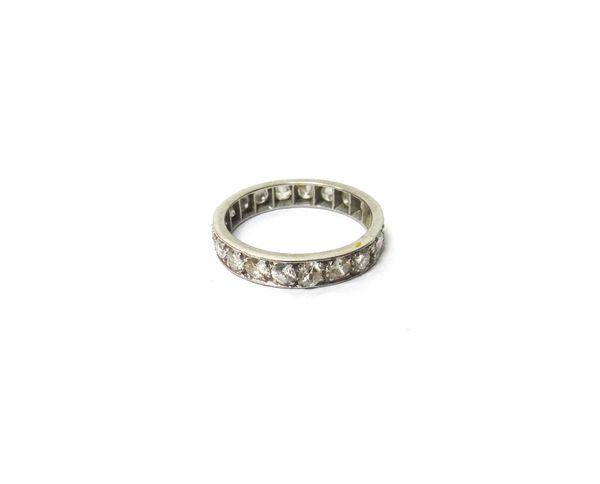 A diamond set full eternity ring, mounted with circular cut diamonds, ring size O.