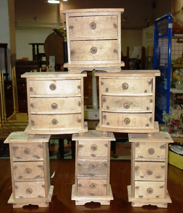 A group of six 20th century table top chests with varying drawer arrangements. (6)