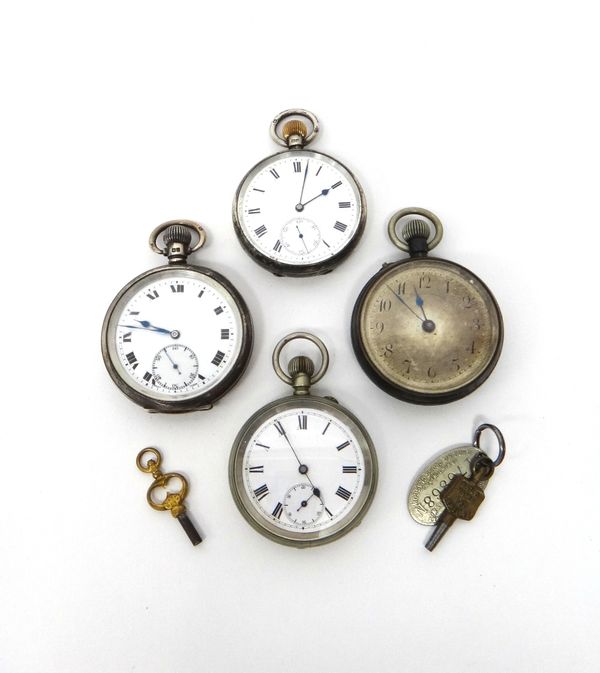 A gentleman's silver cased, keyless wind, openfaced pocket watch, the jewelled Swiss movement detailed Hexameter, the enamelled dial with black Roman