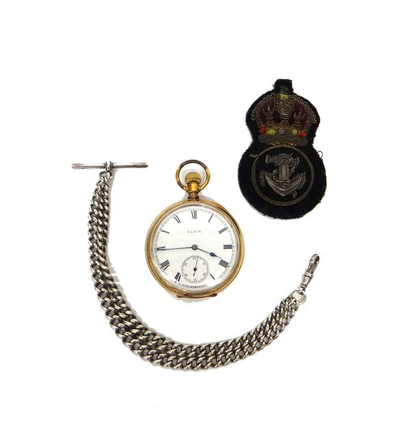 A gentleman's gilt metal cased, keyless wind, openfaced Elgin pocket watch, with a signed jewelled lever movement, the inner case detailed, 'Presented