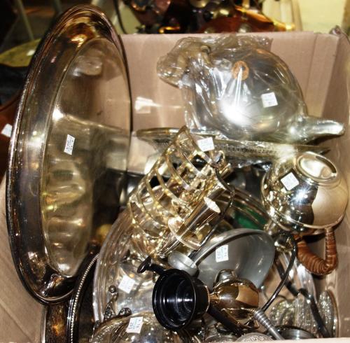A quantity of silver plate to include; trays, a toast rack, tea pots, jugs and sundry. (qty)