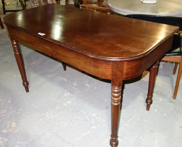 A George III mahogany D end console table on turned supports, 123cm wide.