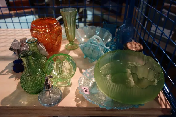 A quantity of 20th century coloured glass including carnival glass. (qty)