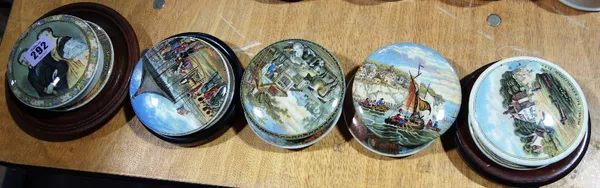 A group of ten assorted Prattware pot lids, including 'Wimbledon 1860' Pegwell Bay' 'The Enthusiast' and others.  (10)