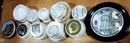 A quantity of assorted ceramic pot lids and bases. (qty)