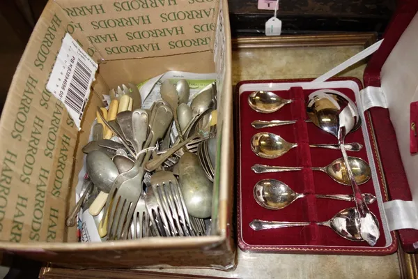 A small quantity of silver plated flatware, some cased. (qty)