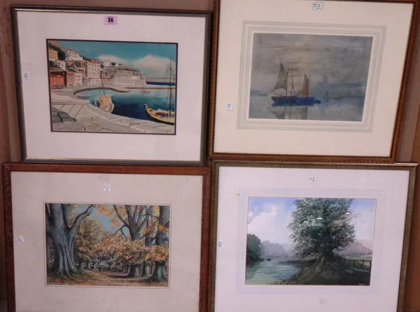 A group of seven 20th century watercolours and drawings of landscape and marine subjects.(7)