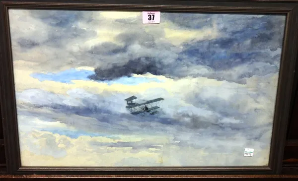 J. Andrew Lloyd (20th century), Aeroplane in the clouds, watercolour.