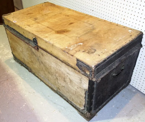A 19th century camphor wood and leather covered trunk (a.f)