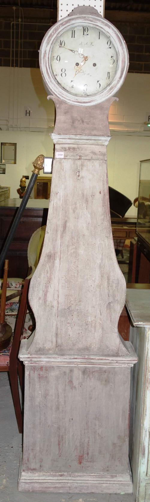 An early 20th century grey painted French longcase clock.