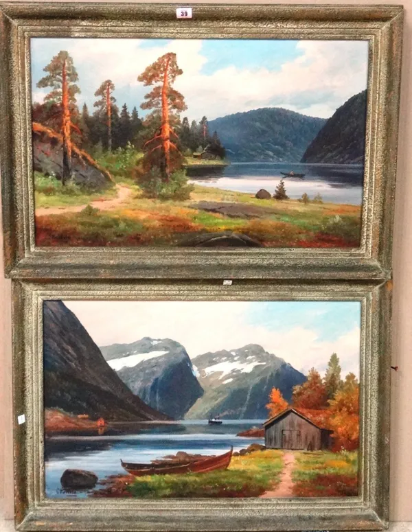 A group of four oils and four watercolours, 20th century, mostly landscape subjects.(8)