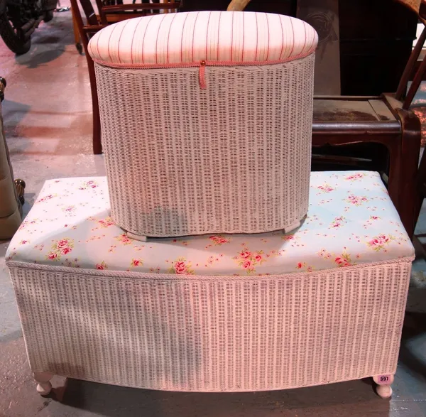 A white painted Lloyd Loom style trunk and a similar laundry basket. (2)