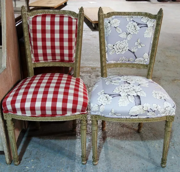 A pair of cream painted Louis XV style bedroom chairs. (2)