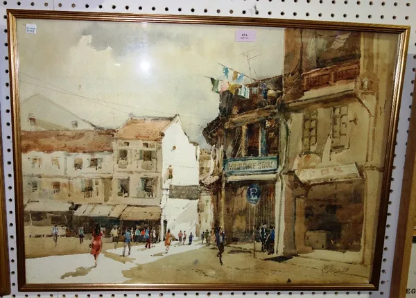 N. Jeng (20th century), Street scene, Singapore, watercolour, indistinctly signed and dated '79; together with a watercolour of trees outside a church