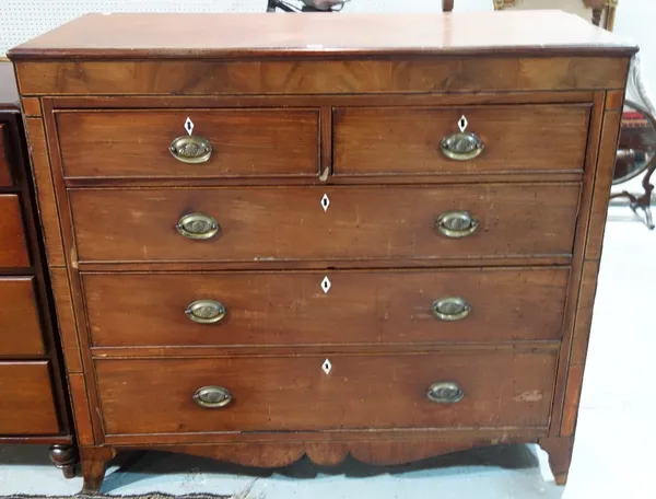 A 19th century mahogany chest of two short and three long graduated drawers.