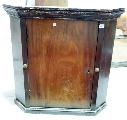 A George III oak hanging corner cupboard and another similar. (2)