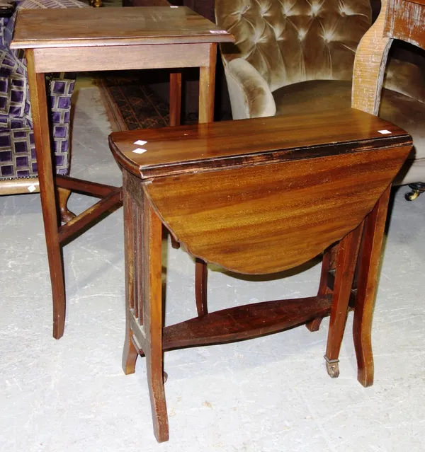 A square mahogany occasional table and a mahogany drop flap table. (2)