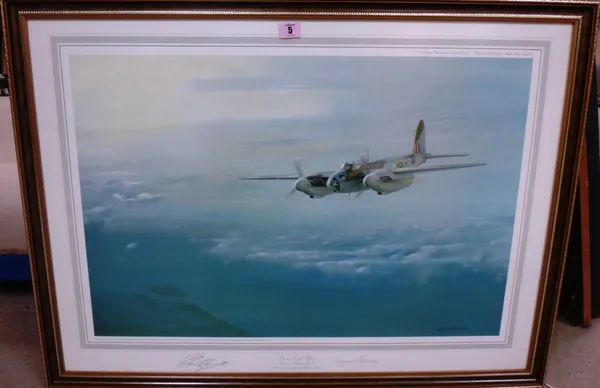 Leonard Pearman (20th century), Enemy Coast Below, colour reproduction, signed by the artist and by Air Vice Marshal D C J Bennett.