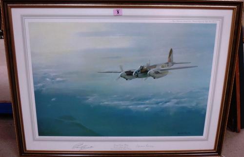 Leonard Pearman (20th century), Enemy Coast Below, colour reproduction, signed by the artist and by Air Vice Marshal D C J Bennett.