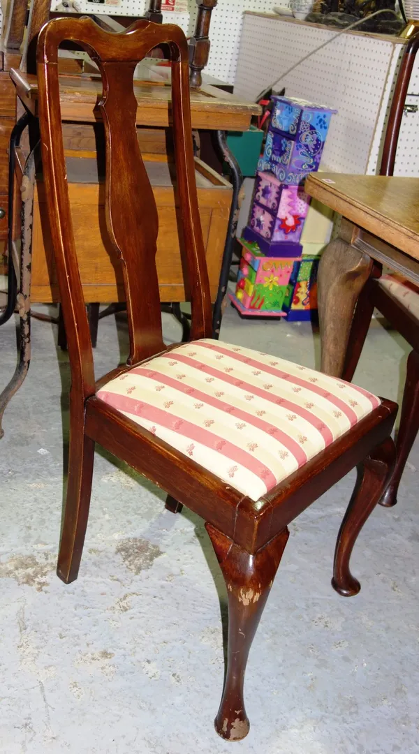 A set of six mahogany framed vase back dining chairs. (6)
