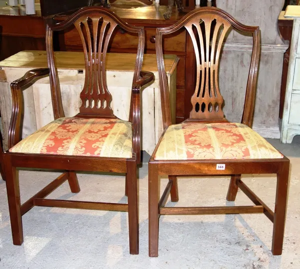 A set of eight mahogany dining chairs with pierced splats and drop in seats. (8)