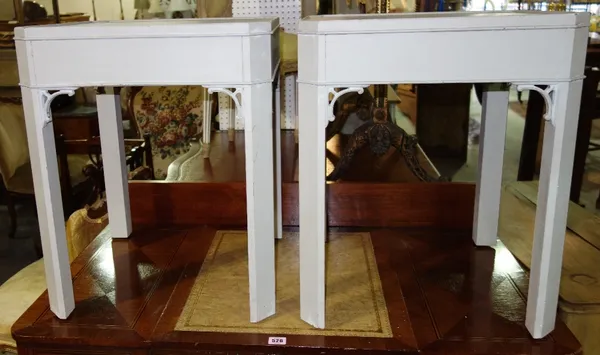 A pair of grey painted George III style bedside tables. (2)