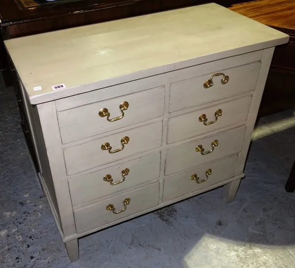A pair of grey painted chests, each with eight short drawers. (2)