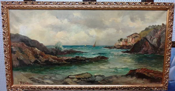 Benelli (20th century), Coastal view, oil on canvas, signed.
