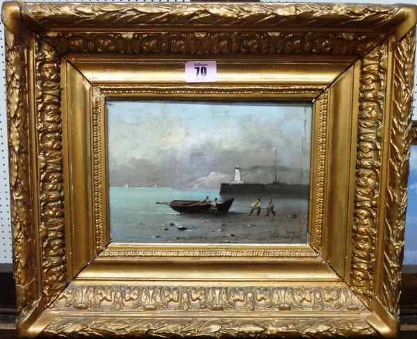 ** Lamois (19th/20th century), Hauling in the catch, oil on panel, signed.