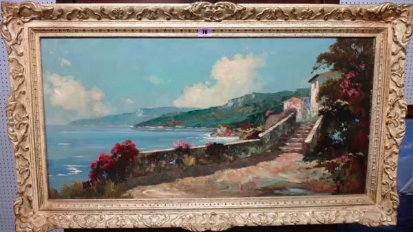 Continental School (20th century), Mediterranean coastal scene, oil on canvas.